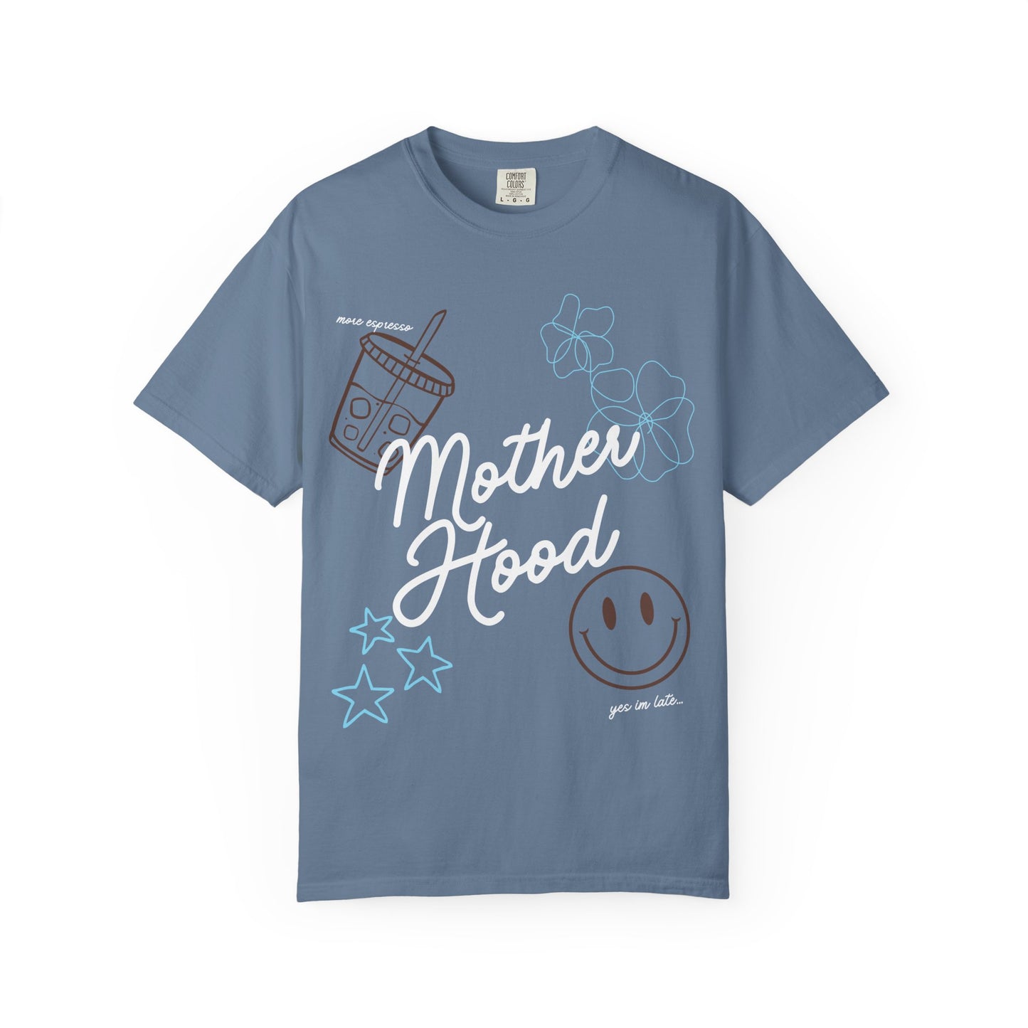 Mother Hood T-Shirt with Smiley Face and Drink Graphics, Casual Fashion, Summer Vibes, Gift for Friends, Fun Outfit