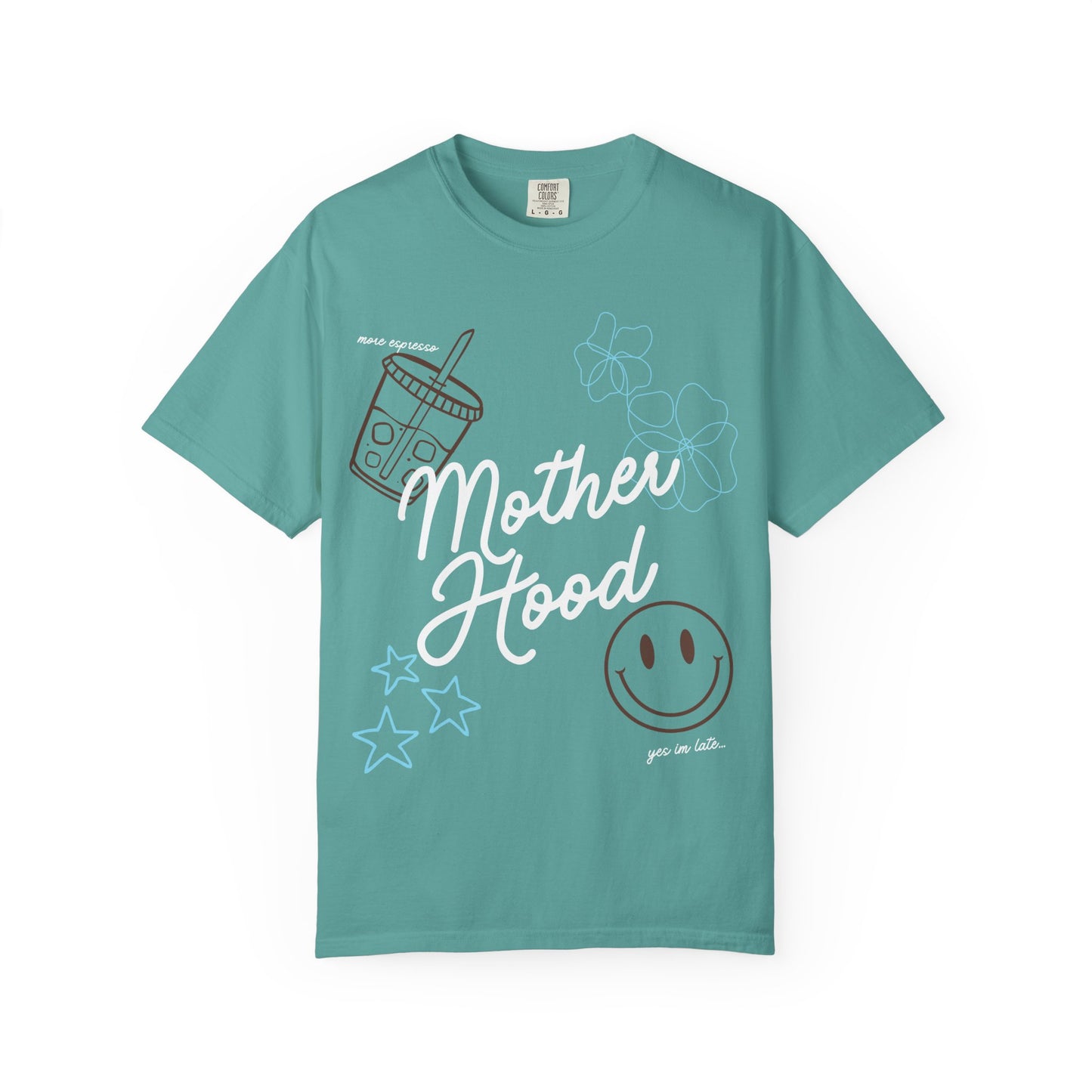 Mother Hood T-Shirt with Smiley Face and Drink Graphics, Casual Fashion, Summer Vibes, Gift for Friends, Fun Outfit