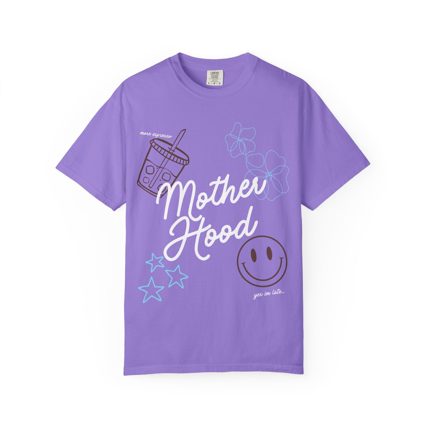 Mother Hood T-Shirt with Smiley Face and Drink Graphics, Casual Fashion, Summer Vibes, Gift for Friends, Fun Outfit