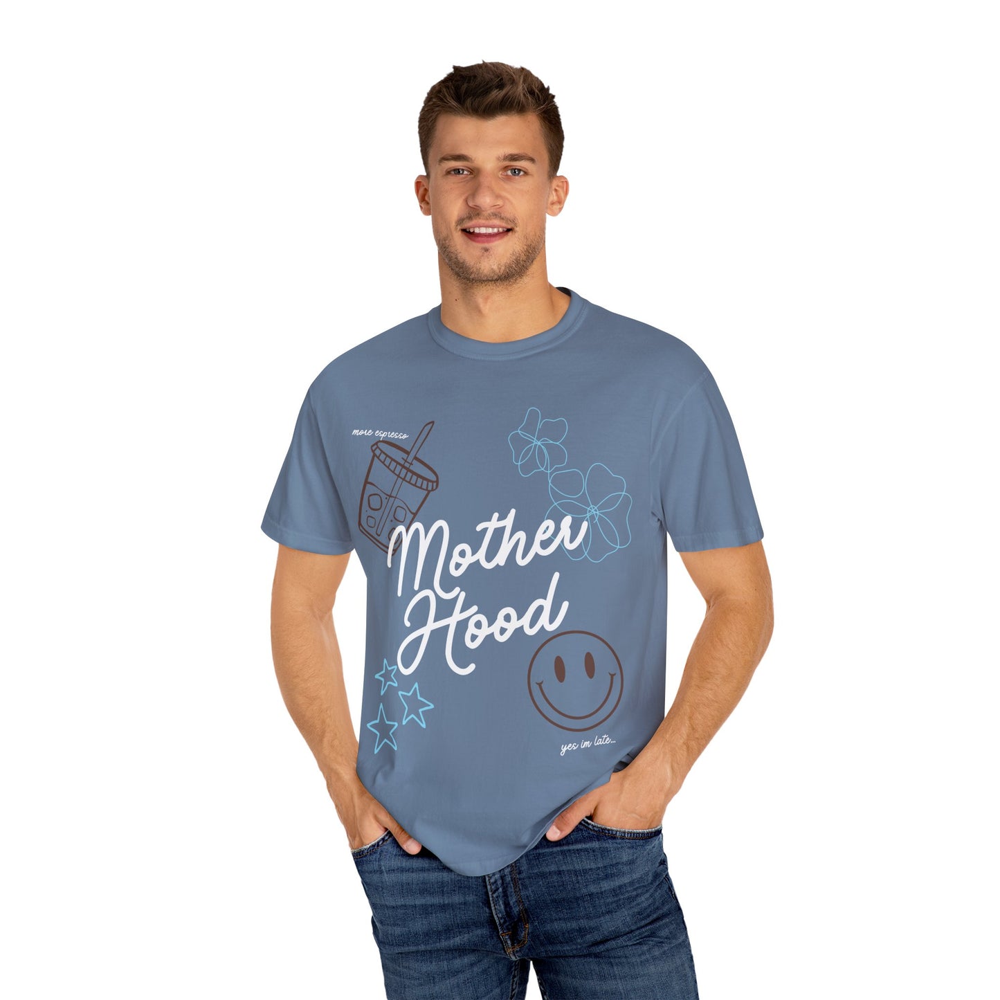 Mother Hood T-Shirt with Smiley Face and Drink Graphics, Casual Fashion, Summer Vibes, Gift for Friends, Fun Outfit