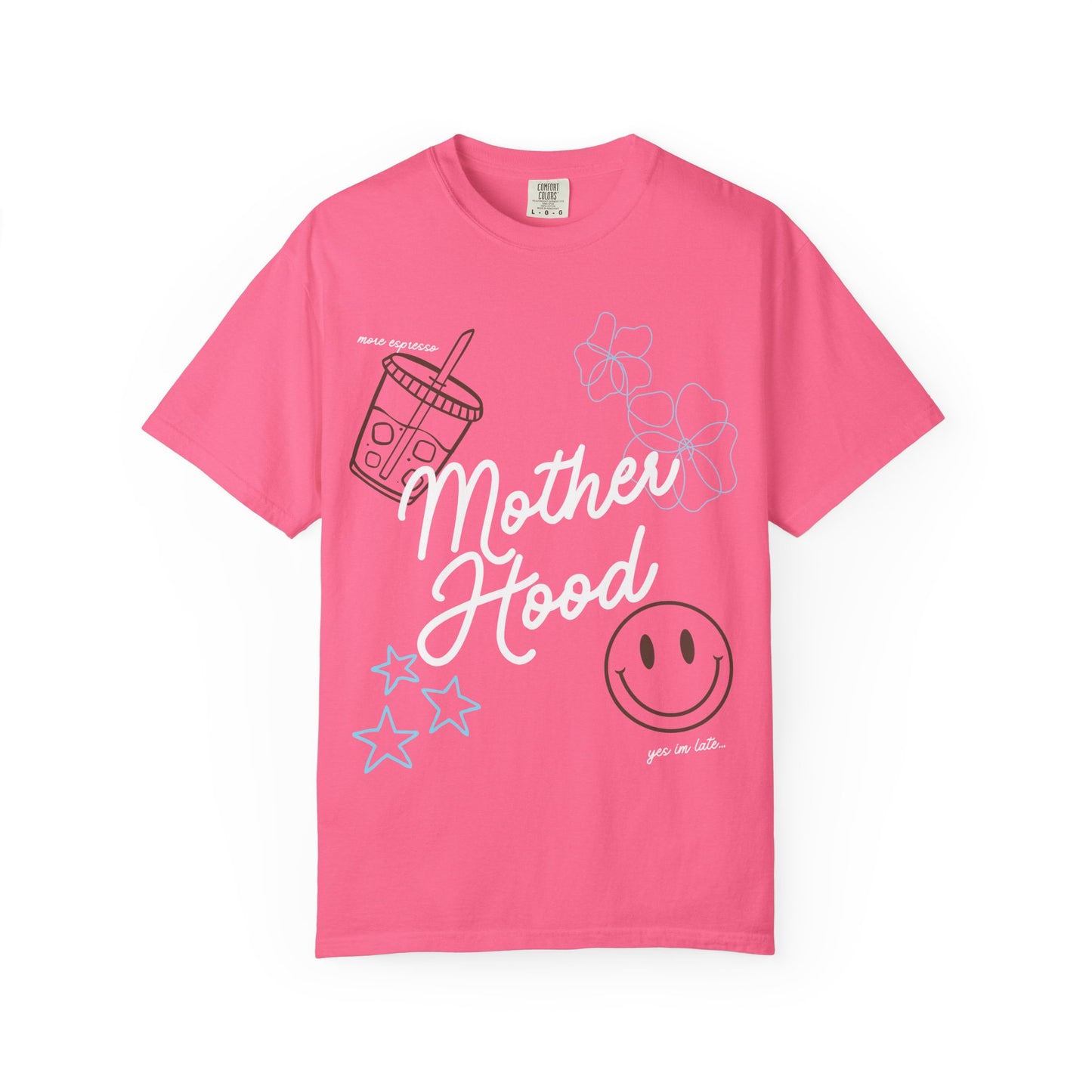 Mother Hood T-Shirt with Smiley Face and Drink Graphics, Casual Fashion, Summer Vibes, Gift for Friends, Fun Outfit