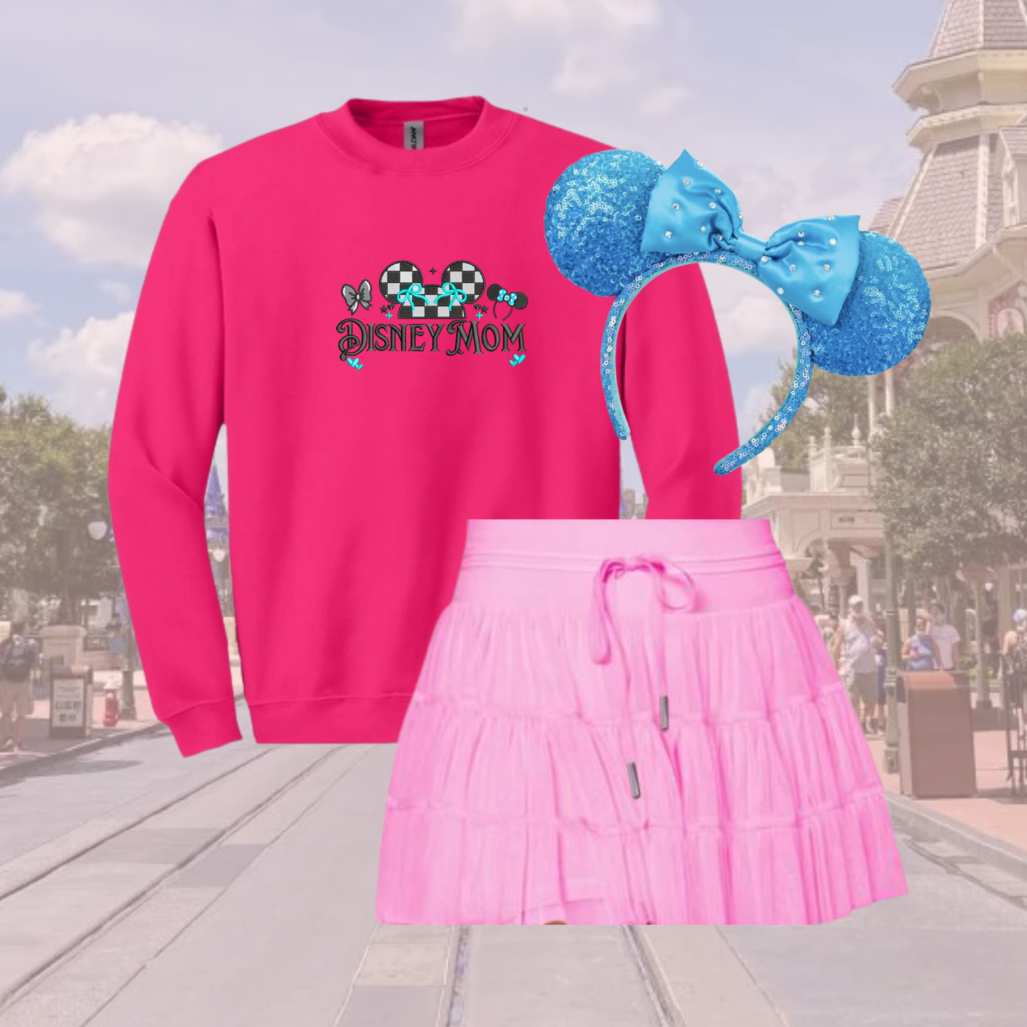 Disney Mom Embroidered Checkered Sweatshirt