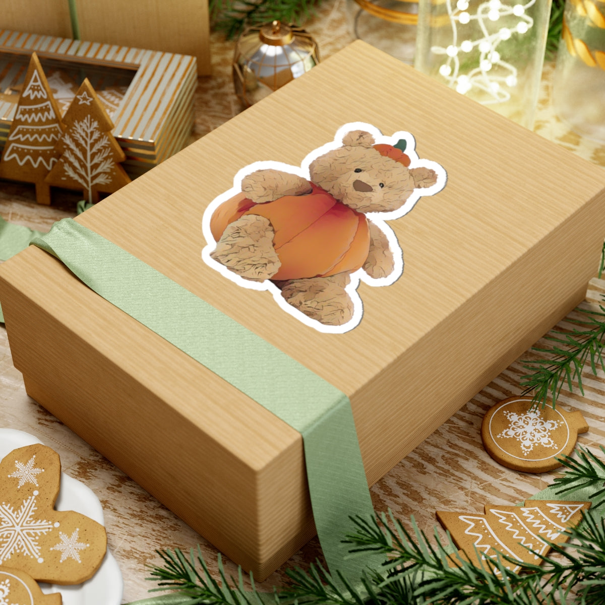 Autumn Bear Kiss-Cut Stickers - Cute Fall Decor, Pumpkin Bear Art, Halloween Party Favors, Scrapbooking Supplies, Laptop Stickers