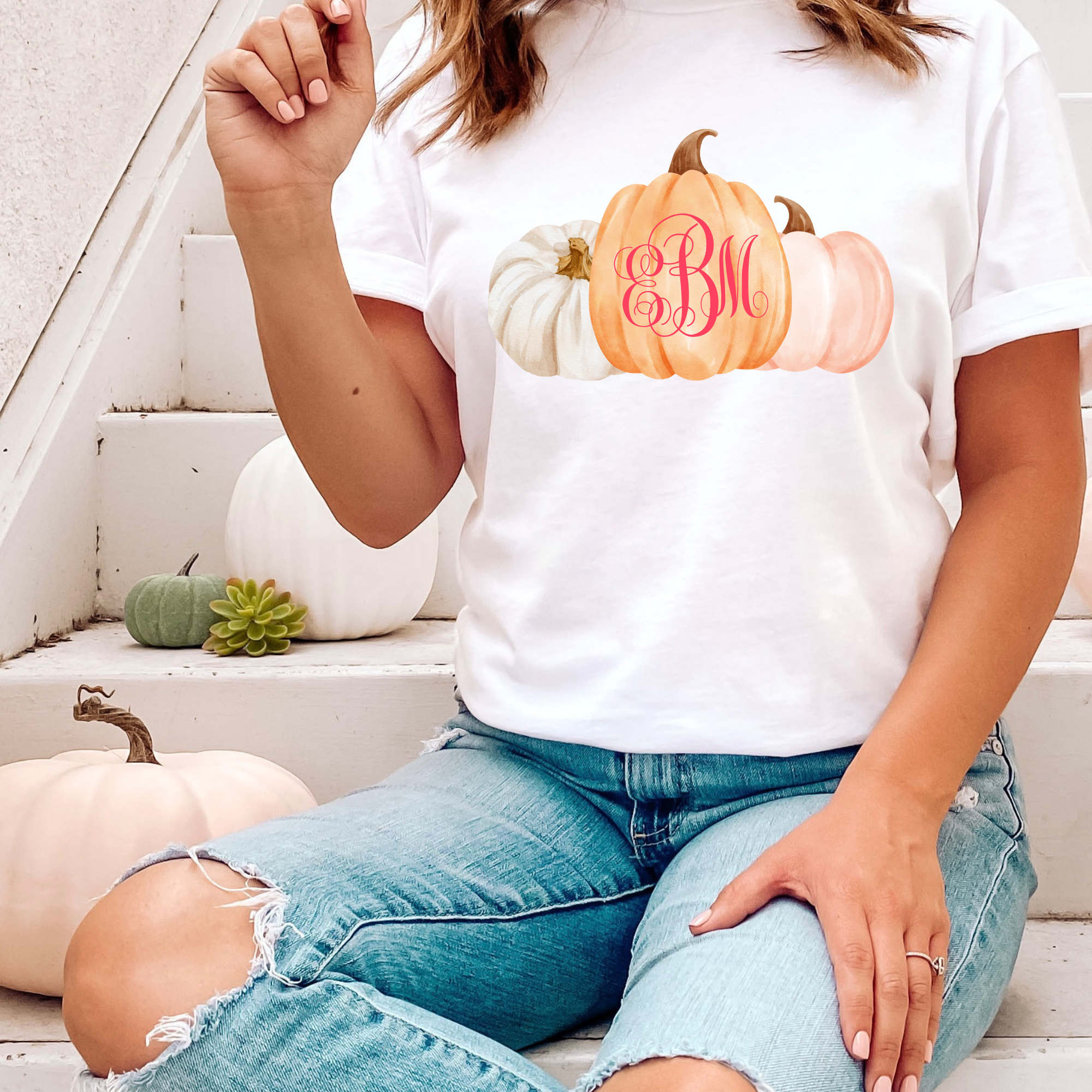 Pastel Pumpkins Tshirt With Monogram Sunkissed Originals