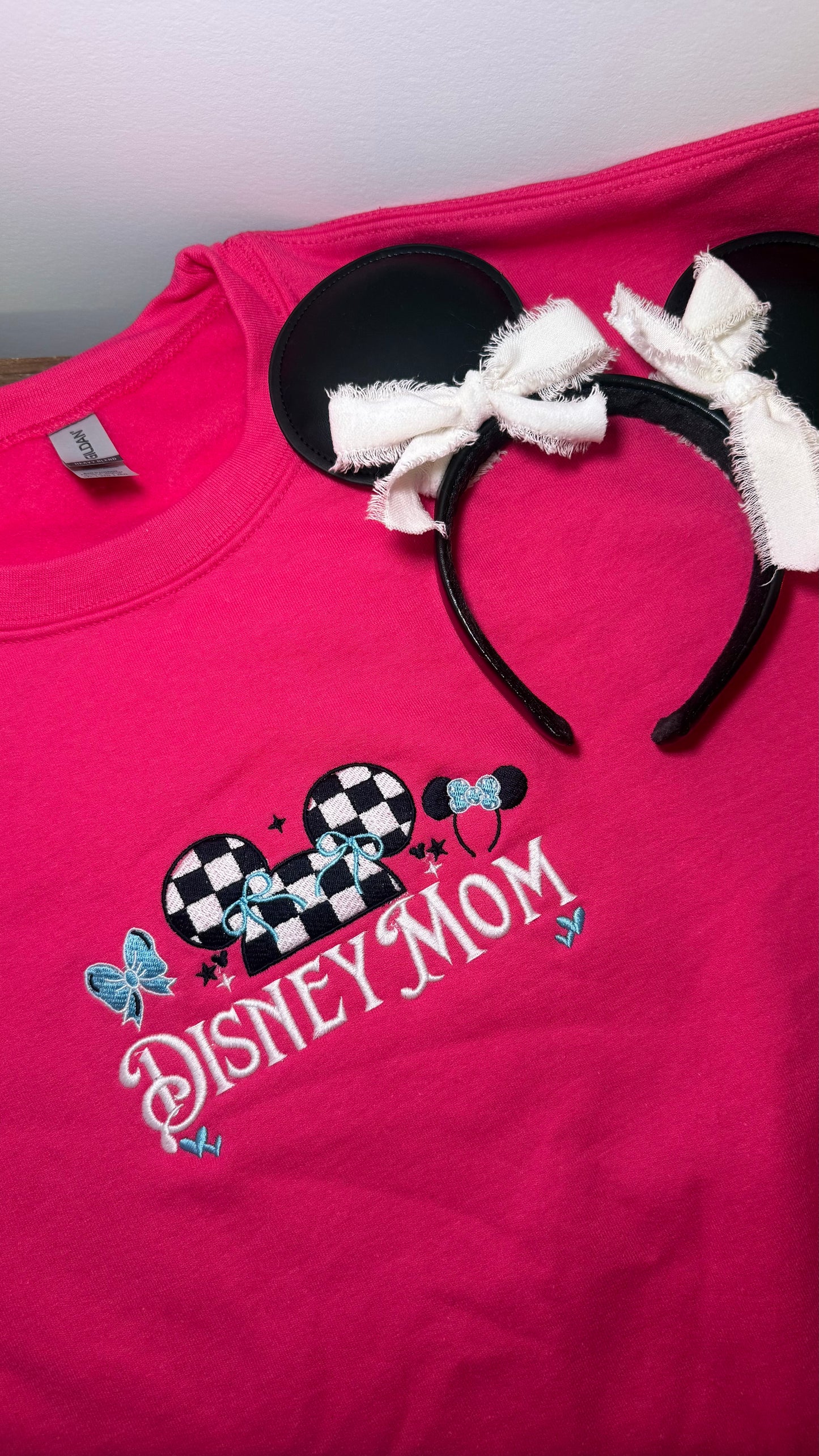 Disney Mom Embroidered Checkered Sweatshirt