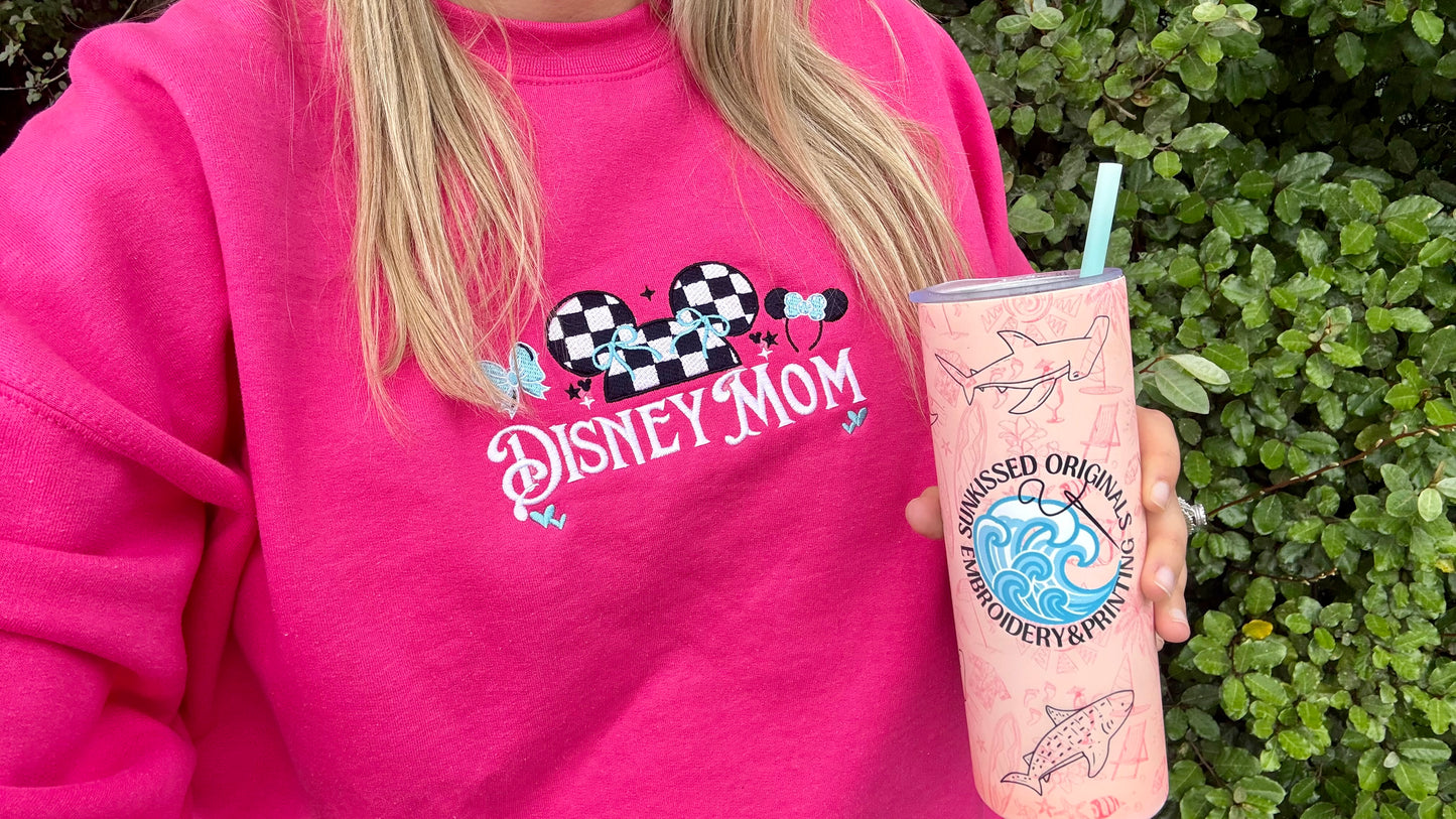 Disney Mom Embroidered Checkered Sweatshirt
