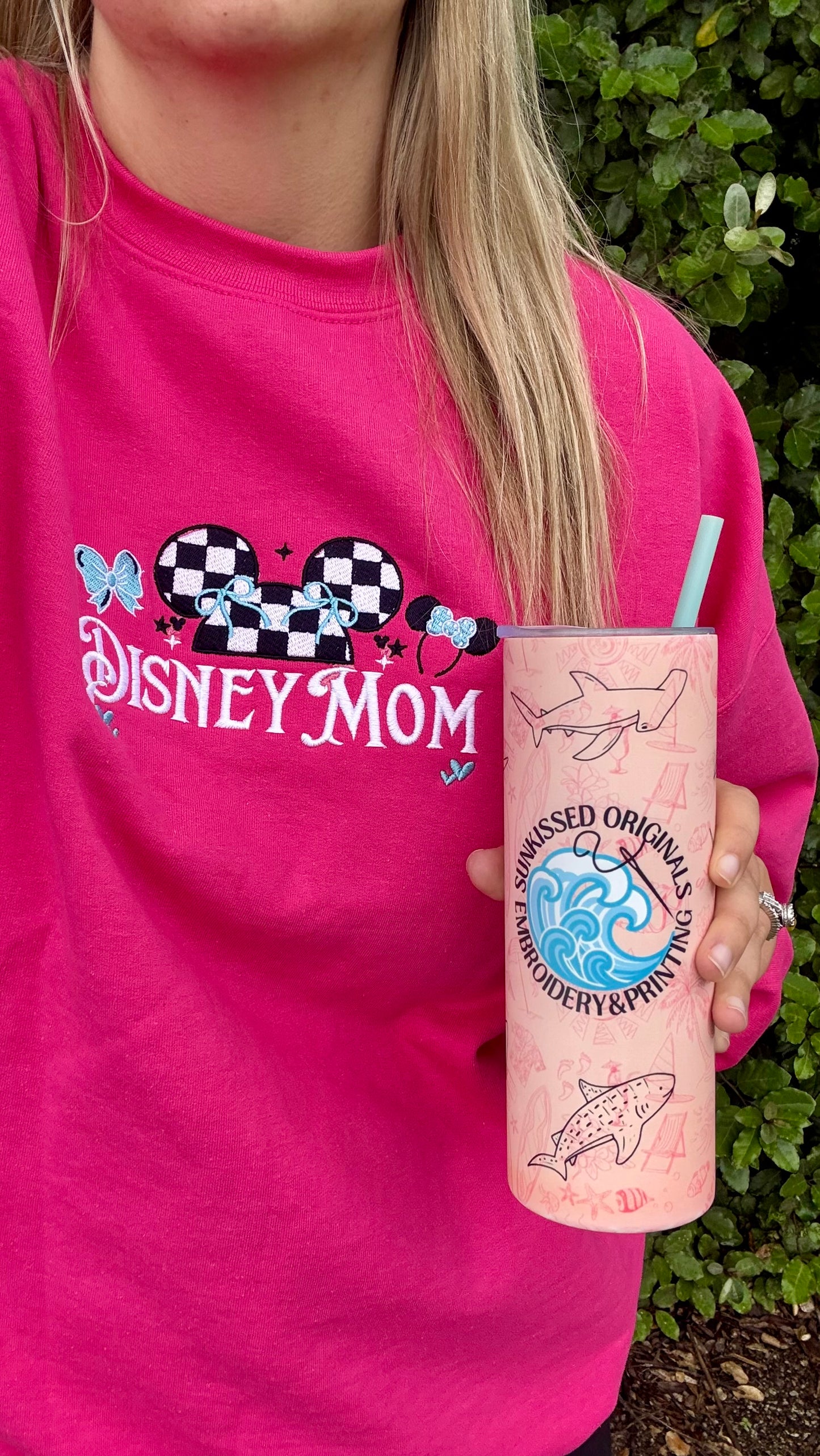 Disney Mom Embroidered Checkered Sweatshirt