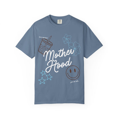 Mother Hood T-Shirt with Smiley Face and Drink Graphics, Casual Fashion, Summer Vibes, Gift for Friends, Fun Outfit