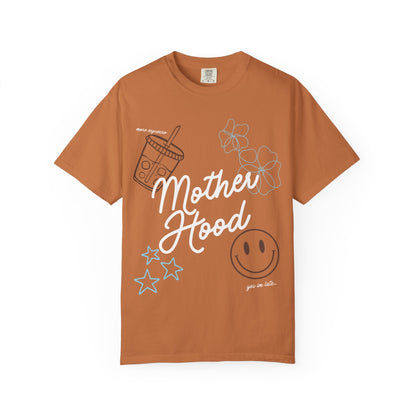 Mother Hood T-Shirt with Smiley Face and Drink Graphics, Casual Fashion, Summer Vibes, Gift for Friends, Fun Outfit
