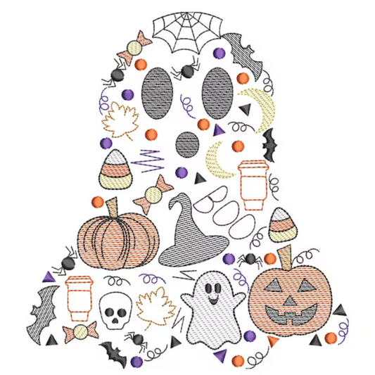 Halloween Doodle Embroidery T- Shirt