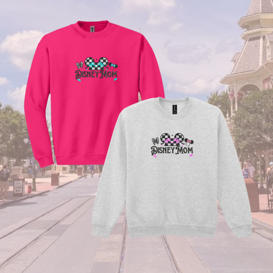 Disney Mom Embroidered Checkered Sweatshirt