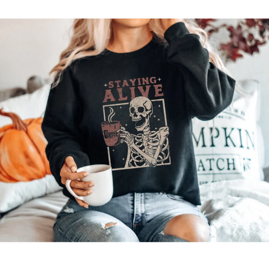 Staying Alive Coffee Crew Neck